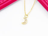 Moon Necklace, Gold TINY Crescent Moon Cubic Zirconia Necklace, Birthday Gift, N4213