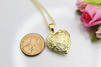Gold Flower Heart Locket Necklace, Best Valentine's Day Gift for Girlfriend from Boyfriend, Birthday Gift, N4221