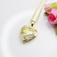 Gold Flower Heart Locket Necklace, Best Valentine's Day Gift for Girlfriend from Boyfriend, Birthday Gift, N4221