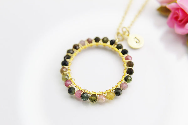 Gold Tourmaline Necklace, Natural Gemstone Jewelry N4230