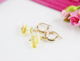 Citrine Earrings, Gold Gemstone Hoop Earrings, Natural Gemstone Jewelry N4238