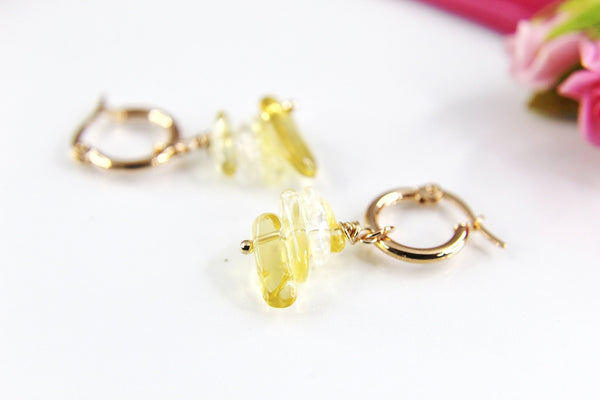 Citrine Earrings, Gold Gemstone Hoop Earrings, Natural Gemstone Jewelry N4238
