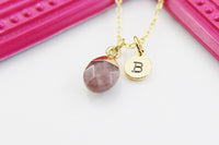 Strawberry Quartz Necklace, Natural Gemstone Jewelry N4260