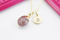 Strawberry Quartz Necklace, Natural Gemstone Jewelry N4260