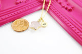 Gold Natural Rose Quartz Star Necklace, Gemstone Jewelry N4268