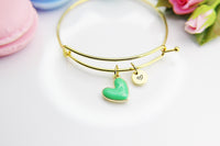 Best Valentine's Day Gift, Sweet Bracelet Gift, Green Heart Bracelet, Personalized Birthday Gift, N4302