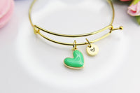 Best Valentine's Day Gift, Sweet Bracelet Gift, Green Heart Bracelet, Personalized Birthday Gift, N4302