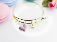 Best Valentine's Day Gift, Sweet Bracelet Gift, Purple Heart Bracelet, Personalized Birthday Gift, N4304