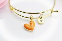 Best Valentine's Day Gift, Sweet Bracelet Gift, Orange Heart Bracelet, Personalized Birthday Gift, N4305