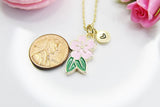 Sakura Necklace, Pink Flower Japanese Cherry Blossom Sweet Necklace Gifts, Best Birthday Gifts, Personalized Initial Gift, N4350