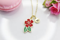 Cherry Blossom Necklace, Red Flower Sweet Necklace Gifts, Best Birthday Gifts, Personalized Initial Gift, N4351