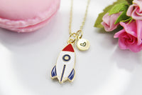 Rocket Necklace, Spacecraft Aircraft Vehicle Rocket Necklace Gifts, Best Graduation Gift, Birthday Gifts, Personalized Initial Gift, N4354