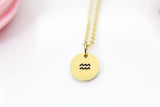 Gold Aquarius Necklace, Dainty Zodiac Charm Necklace