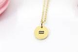 Gold Aquarius Necklace, Dainty Zodiac Charm Necklace