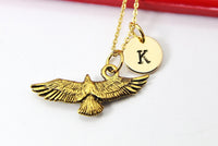 Flying Eagle Necklace, Gold Flying Eagle Bird Necklace, Animal, Best Birthday Gifts, Retirment Gifts, Personalized Initial Gift, N4367