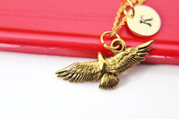 Flying Eagle Necklace, Gold Flying Eagle Bird Necklace, Animal, Best Birthday Gifts, Retirment Gifts, Personalized Initial Gift, N4367