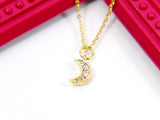 Moon Necklace, Gold TINY Crescent Moon Cubic Zirconia Necklace, Birthday Gift, N4213