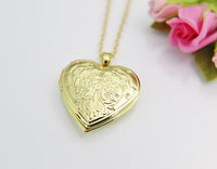 Best Valentine's Day Gift for Girlfriend from Boyfriend, Gold Heart Flower Locket Necklace, Birthday Gift, N4219