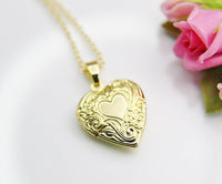 Gold Flower Heart Locket Necklace, Best Valentine's Day Gift for Girlfriend from Boyfriend, Birthday Gift, N4221