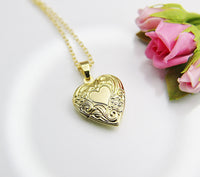 Gold Flower Heart Locket Necklace, Best Valentine's Day Gift for Girlfriend from Boyfriend, Birthday Gift, N4221