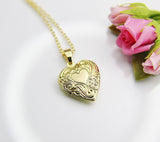 Gold Flower Heart Locket Necklace, Best Valentine's Day Gift for Girlfriend from Boyfriend, Birthday Gift, N4221