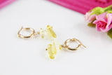 Citrine Earrings, Gold Gemstone Hoop Earrings, Natural Gemstone Jewelry N4238