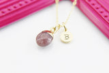 Strawberry Quartz Necklace, Natural Gemstone Jewelry N4260