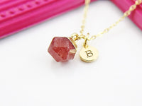 Strawberry Quartz Necklace, Natural Gemstone Jewelry, N4264