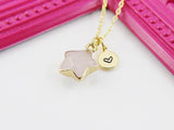 Gold Natural Rose Quartz Star Necklace, Gemstone Jewelry N4268