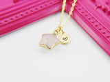 Gold Natural Rose Quartz Star Necklace, Gemstone Jewelry N4268