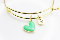 Best Valentine's Day Gift, Sweet Bracelet Gift, Green Heart Bracelet, Personalized Birthday Gift, N4302