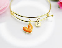 Best Valentine's Day Gift, Sweet Bracelet Gift, Orange Heart Bracelet, Personalized Birthday Gift, N4305