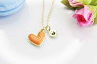 Best Valentine's Day Gifts, Sweet Gifts, Orange Heart Necklace, Personalized Birthday Gift, N4312