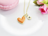 Best Valentine's Day Gifts, Sweet Gifts, Orange Heart Necklace, Personalized Birthday Gift, N4312