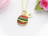 Hamburger Necklace, Foodie Necklace Gifts, Best Birthday Gifts, Personalized Initial Gift, N4343