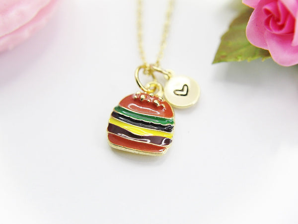Hamburger Necklace, Foodie Necklace Gifts, Best Birthday Gifts, Personalized Initial Gift, N4343