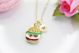 Hamburger Necklace, 18K Gold Plated, Initial Charm, N4344