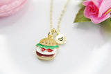 Hamburger Necklace, Foodie Necklace Gifts, Best Birthday Gifts, Personalized Initial Gift, N4344