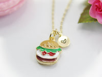 Hamburger Necklace, Foodie Necklace Gifts, Best Birthday Gifts, Personalized Initial Gift, N4344