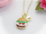 Hamburger Necklace, 18K Gold Plated, Initial Charm, N4344