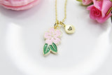 Sakura Necklace, Pink Flower Japanese Cherry Blossom Sweet Necklace Gifts, Best Birthday Gifts, Personalized Initial Gift, N4350