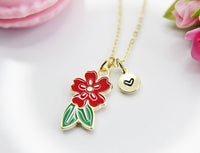 Cherry Blossom Necklace, Red Flower Sweet Necklace Gifts, Best Birthday Gifts, Personalized Initial Gift, N4351