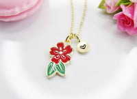 Cherry Blossom Necklace, Red Flower Sweet Necklace Gifts, Best Birthday Gifts, Personalized Initial Gift, N4351