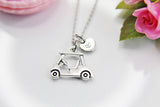 Golf Cart Necklace, Car, Golfer Necklace Gifts, Best Birthday Gifts, Retirment Gifts, Personalized Initial Gift, N4359