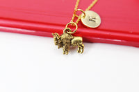 Buffalo Necklace, Gold Buffalo Animal Necklace Gifts, Best Birthday Gifts, Retirment Gifts, Personalized Initial Gift, N4363