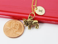 Buffalo Necklace, Gold Buffalo Animal Necklace Gifts, Best Birthday Gifts, Retirment Gifts, Personalized Initial Gift, N4363