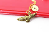 Flying Eagle Necklace, Gold Flying Eagle Bird Necklace, Animal, Best Birthday Gifts, Retirment Gifts, Personalized Initial Gift, N4367