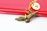 Flying Eagle Necklace, Gold Flying Eagle Bird Necklace, Animal, Best Birthday Gifts, Retirment Gifts, Personalized Initial Gift, N4367