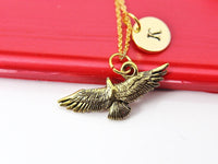 Flying Eagle Necklace, Gold Flying Eagle Bird Necklace, Animal, Best Birthday Gifts, Retirment Gifts, Personalized Initial Gift, N4367