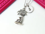 Man Under Coconut Tree Necklace, Tropics Summer Fun Necklace Gifts, Retirment Gift, Personalized Initial Gift, CN201